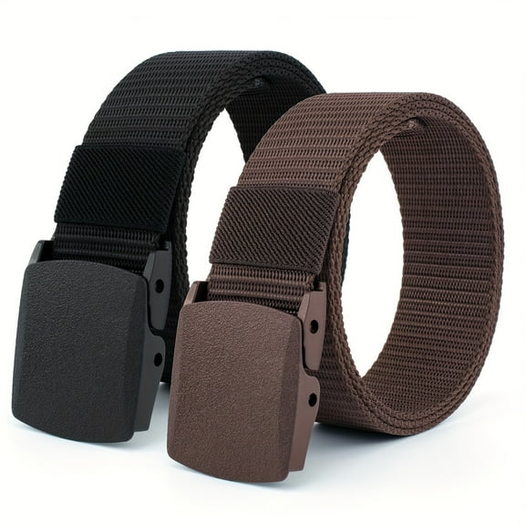 AIGIA 2 Pack Jeans Belts Adjustable Belt Men Outdoor Travel Waist Belt Automatic Plastic Buckle for Pants