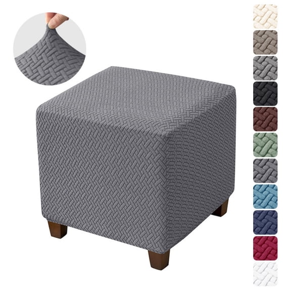 AIGIA 2 Pack Ottoman Cover Square Jacquard Stretch Ottoman Slipcovers Folding Storage Covers Square Footstool Protector