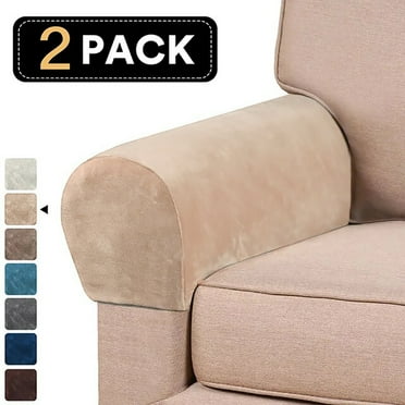 AIGIA 2 Pcs Stretch Velvet Armrest Covers Anti-Slip Arm Covers Sofa Armchair Slipcovers for Recliner Sofa
