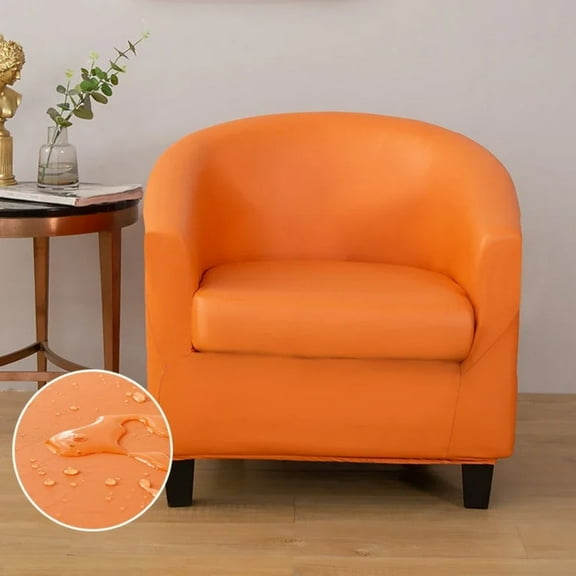 AIGIA 2 Piece Club Chair Slipcover Stretch Barrel Chair Covers PU Waterproof Solid Tub Chair Slipcovers for Living Room 