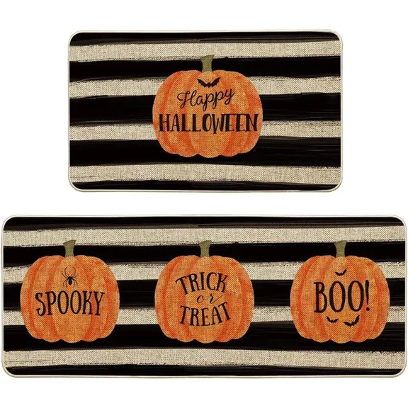 AIGIA 2PCS/Set Fall Pumpkin Kitchen Rugs Non Skid Washable Kitchen Floor Mats for Home Decor