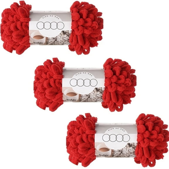 AIGIA 3 Pack Bulky Loop Yarn for Finger Knitting Soft Off The Hook Loop Chenille Yarn for Crocheting No-Needle Craft