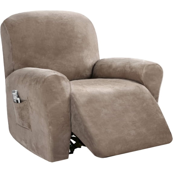 AIGIA 4-Pieces Recliner Chair Cover Velvet Stretch Recliner Couch Covers for Reclining Chair Slipcovers Non Slip Form Fitted