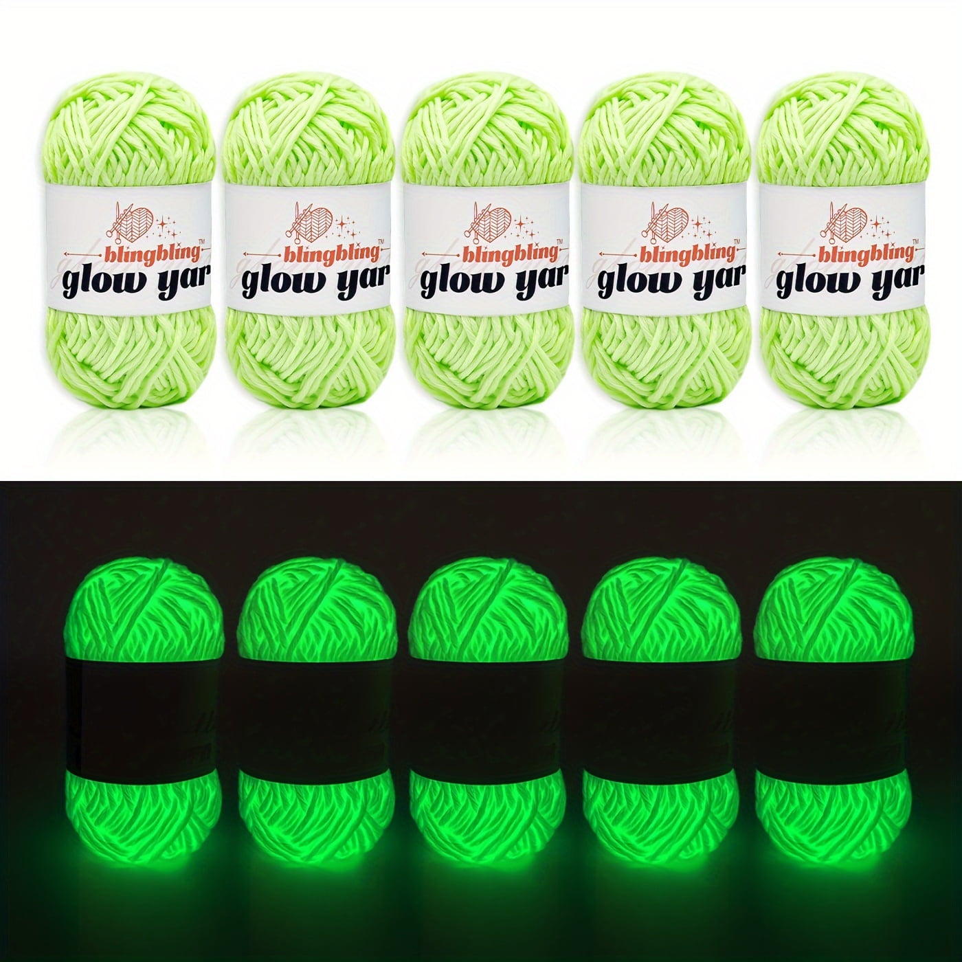 Led Yarn AIGIA 5 Pcs Glow in The Dark Yarn DIY Glow Yarn for Knitting Luminous ...
