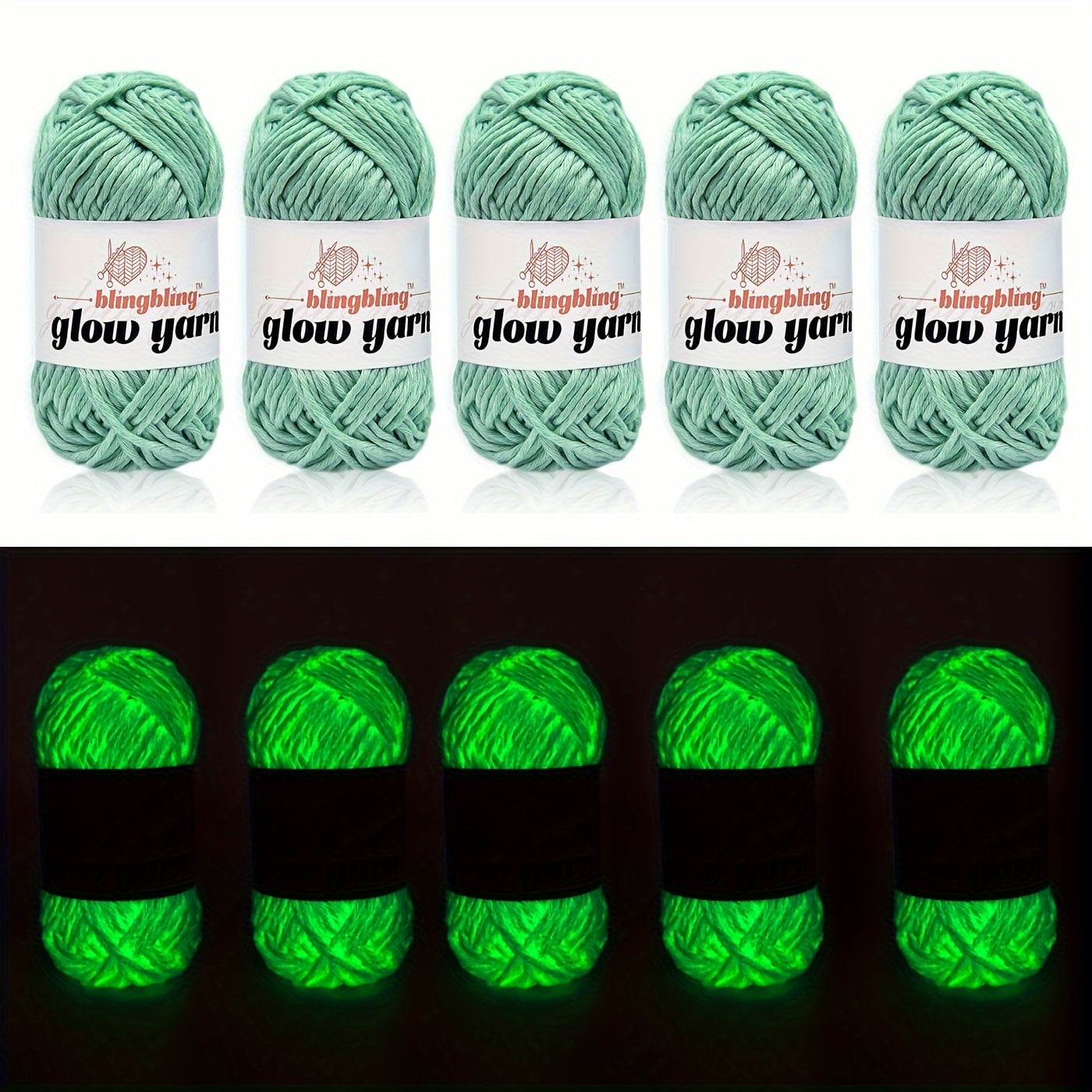 Led Yarn AIGIA 5 Pcs Glow in The Dark Yarn DIY Glow Yarn for Knitting Luminous ...