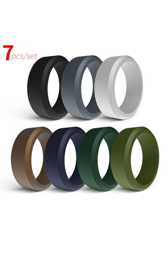 7 Packs Men's Silicone Rings 8mm Wide 2mm Thick Rubber Bands Breathable Silicone Wedding Ring for Love Couple Souvenir