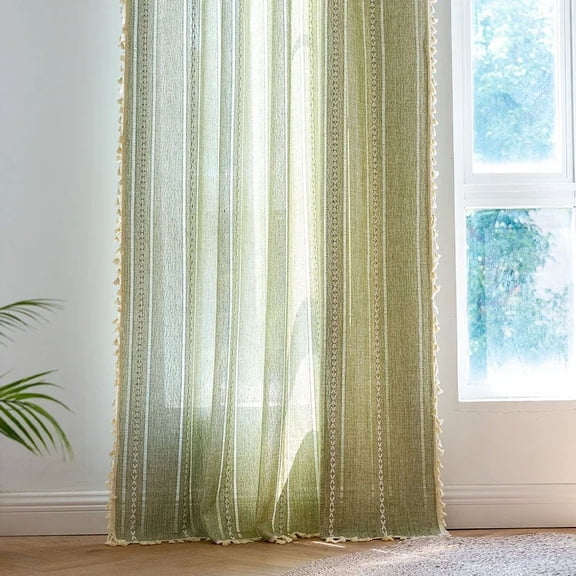 AIGIA Boho Curtains for Bedroom Living Room Light Filtering Country Farmhouse Vintage Chic Tassels Hollow Window Treatment Bohemian Drape 1 Panel