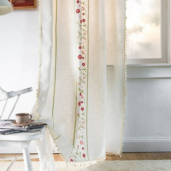 AIGIA Boho Curtains for Bedroom Living Room Light Filtering Country Farmhouse Vintage Chic Tassels Hollow Window Treatment Bohemian Drape 1 Panel
