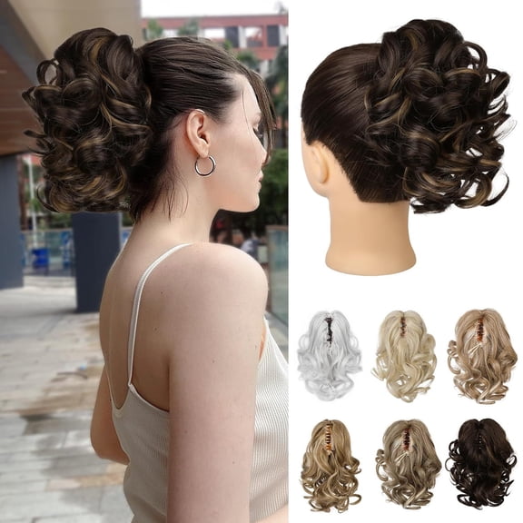 AIGIA Claw Curly Ponytail Extension Clip in Short Curl Wavy Pony Hair Extension Jaw Clip on Pony Tail Synthetic Short Wave Hairpiece for Women