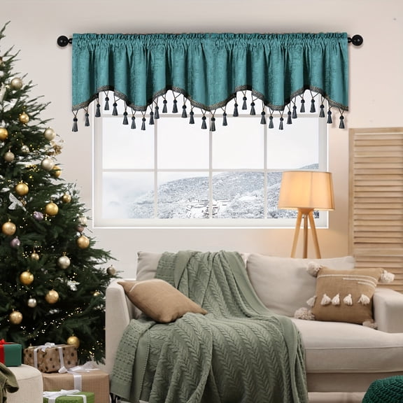 AIGIA Double-Sided Chenille Window Curtains Tier Tassel Curtain Header with Rod Pocket for Kitchen Living Room Valance Curtain
