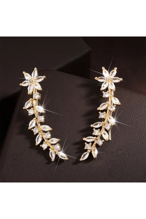 Ear Crawler Earrings for Women Flower Leaf Ear Crawler Bridal Earrings Ear Climber Earrings Wedding Earrings for Bridesmaids