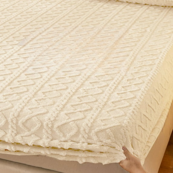 AIGIA Elastic Bed Sheets Bed Cover All-Inclusive Non-Slip Soft Bed Sheets Quilted Velvet Fitted Plush Shaggy Bed Mattress