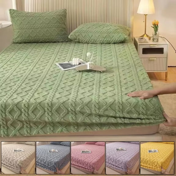 AIGIA Elastic Bed Sheets Bed Cover All-Inclusive Non-Slip Soft Bed Sheets Quilted Velvet Fitted Plush Shaggy Bed Mattress