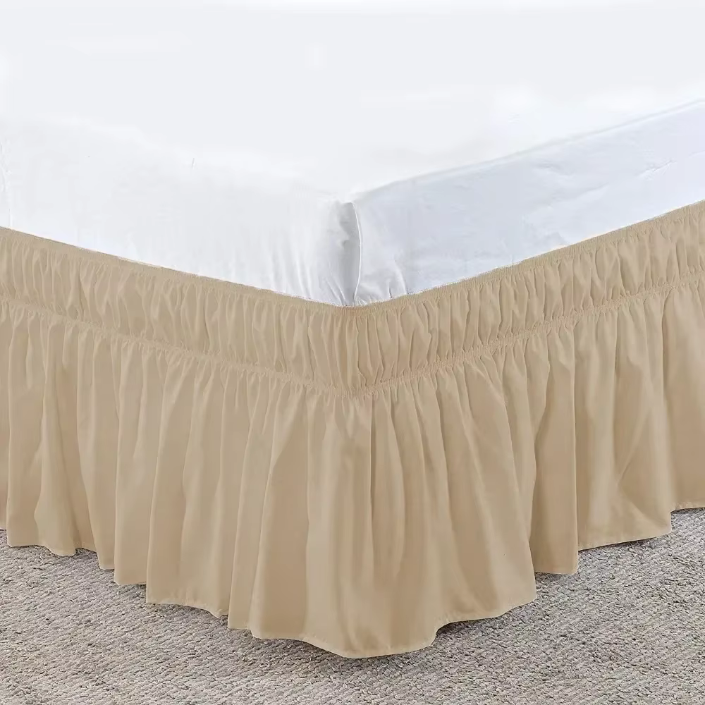 AIGIA Elastic Wrap Around Bed Skirt Dust Ruffle Smooth Soft Bed Frame Cover 15-inch Drop Easy To Put On