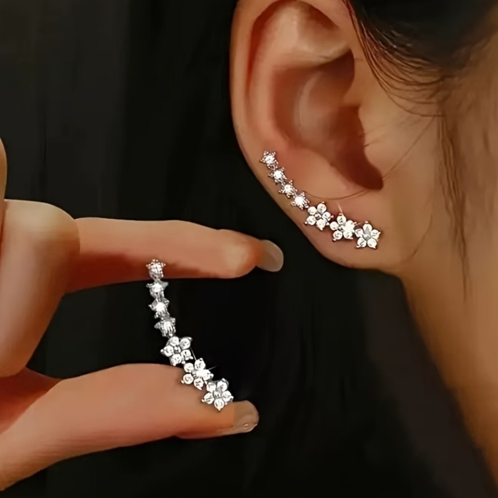 AIGIA Flower Ear Climber Earring for Women Dainty Hammered Ear Crawler ...