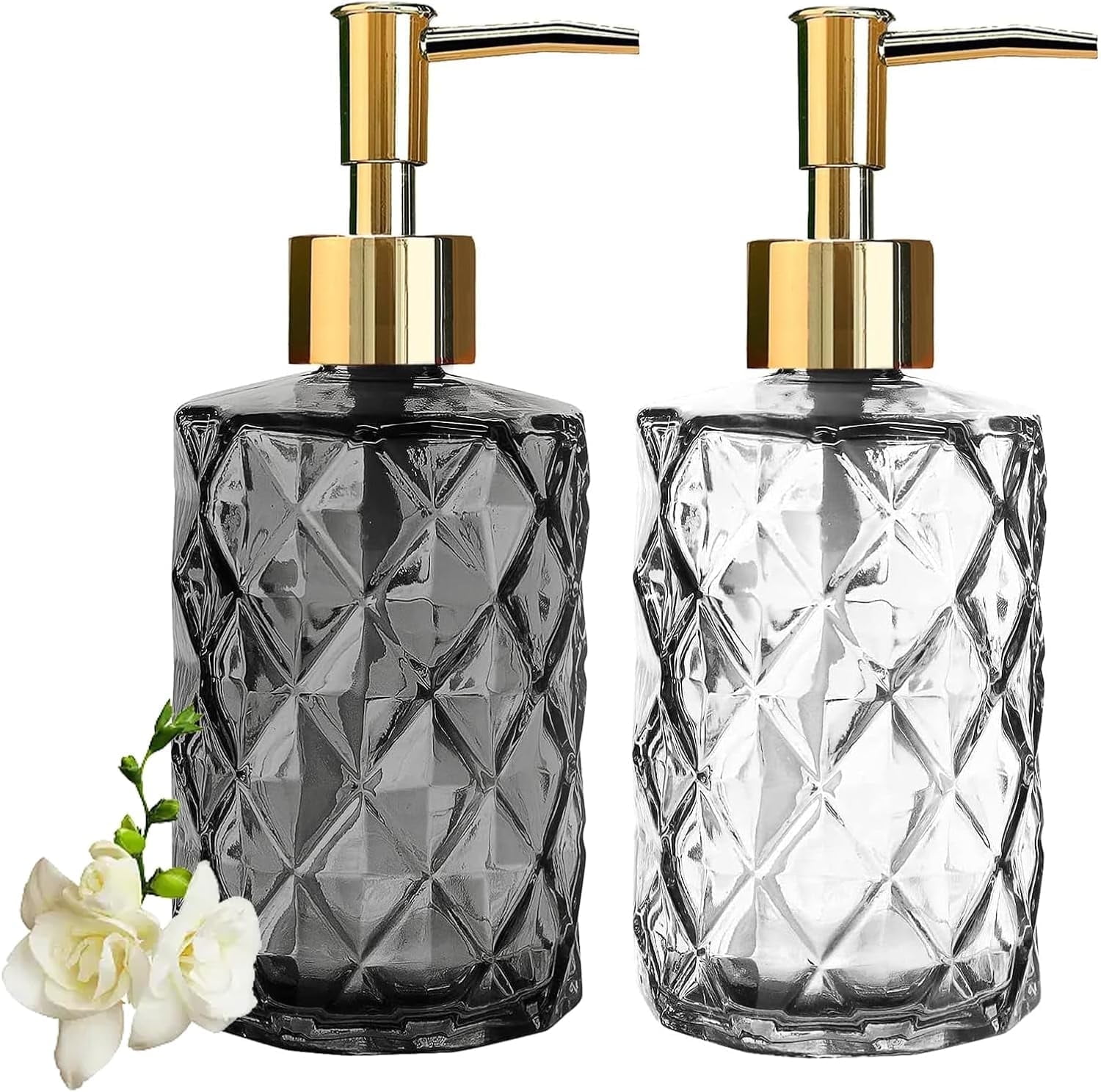 AIGIA Glass Soap Dispenser 12oz Liquid Hand Soap Dispenser, Rustproof Pump for Kitchen & Bathroom,Great for Lotions,Essential Oil,Liquid Soaps(2 Pack)