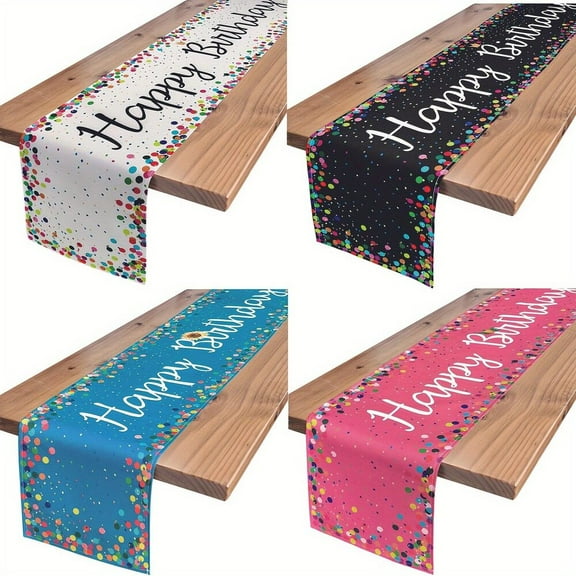 AIGIA Happy Birthday Table Runner 90" Linen Table Runners for Celebrate Birthday Party Supplies Table Decoration