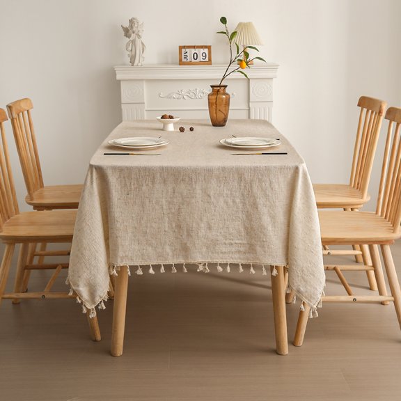 AIGIA Home Boho Curtains Natural Linen Chic Semi Blackout Bohemian Handmade Tassels Rod Pocket for Living Room 1 Panel