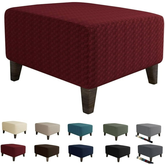 AIGIA Jacquard Ottoman Cover Slipcovers Folding Storage Stool Soft Thick Rectangle Foot Rest Slipcover with Elastic Bottom