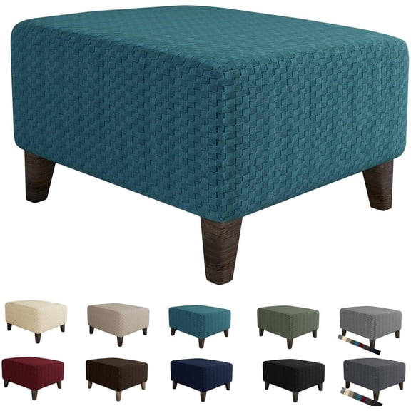 AIGIA Jacquard Ottoman Cover Slipcovers Folding Storage Stool Soft Thick Rectangle Foot Rest Slipcover with Elastic Bottom