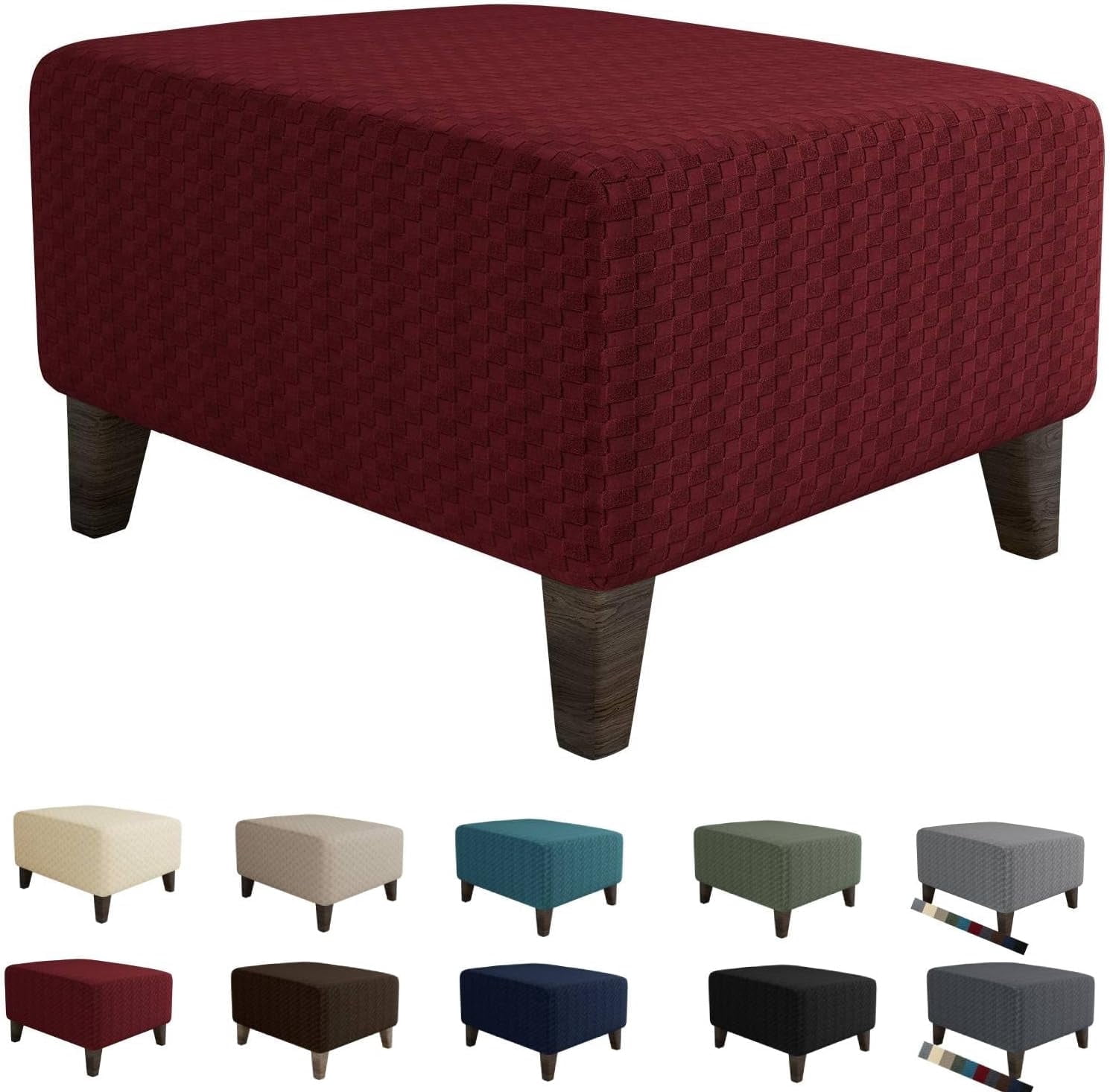 Rectangle Feet AIGIA Jacquard Ottoman Cover Slipcovers Folding Storage Stool Soft ...