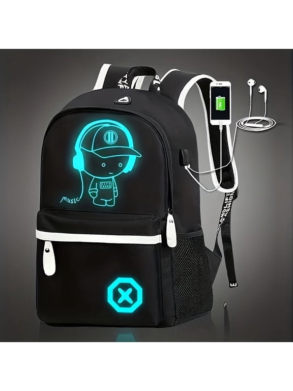 Men Women School Backpack Luminous School Backpack Waterproof Book Bag USB Charging School Bag