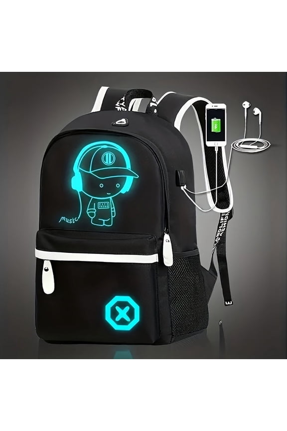 Men Women School Backpack Luminous School Backpack Waterproof Book Bag USB Charging School Bag