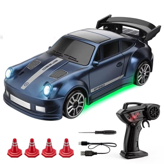AIGIA Mini RC Car 1:64 Scale Remote Control Car with LED Lights High Speed 15KM/H 2.4GHz RC Drift Car Toys with 4 Obstacles Hobby Gift for Adults