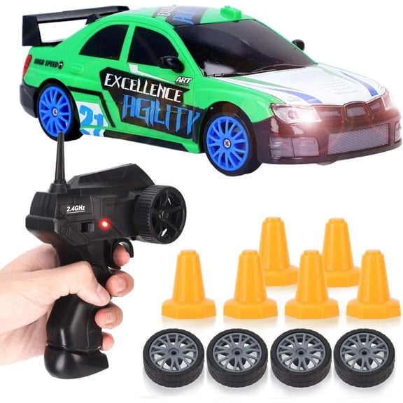 AIGIA RC Drift Car 1/24 2.4GHz 4WD Remote Control Sport Racing On-Road Vehicle with Cool Lights and Extra Tires Toys