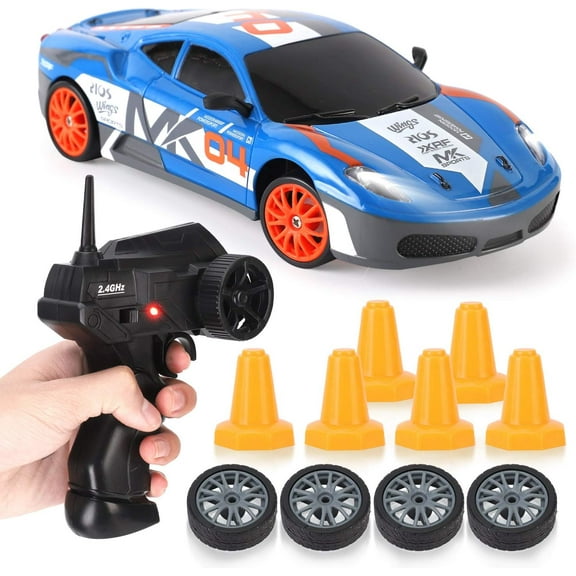 AIGIA RC Drift Car 1/24 2.4GHz 4WD Remote Control Sport Racing On-Road Vehicle with Cool Lights and Extra Tires Toys for Kids.