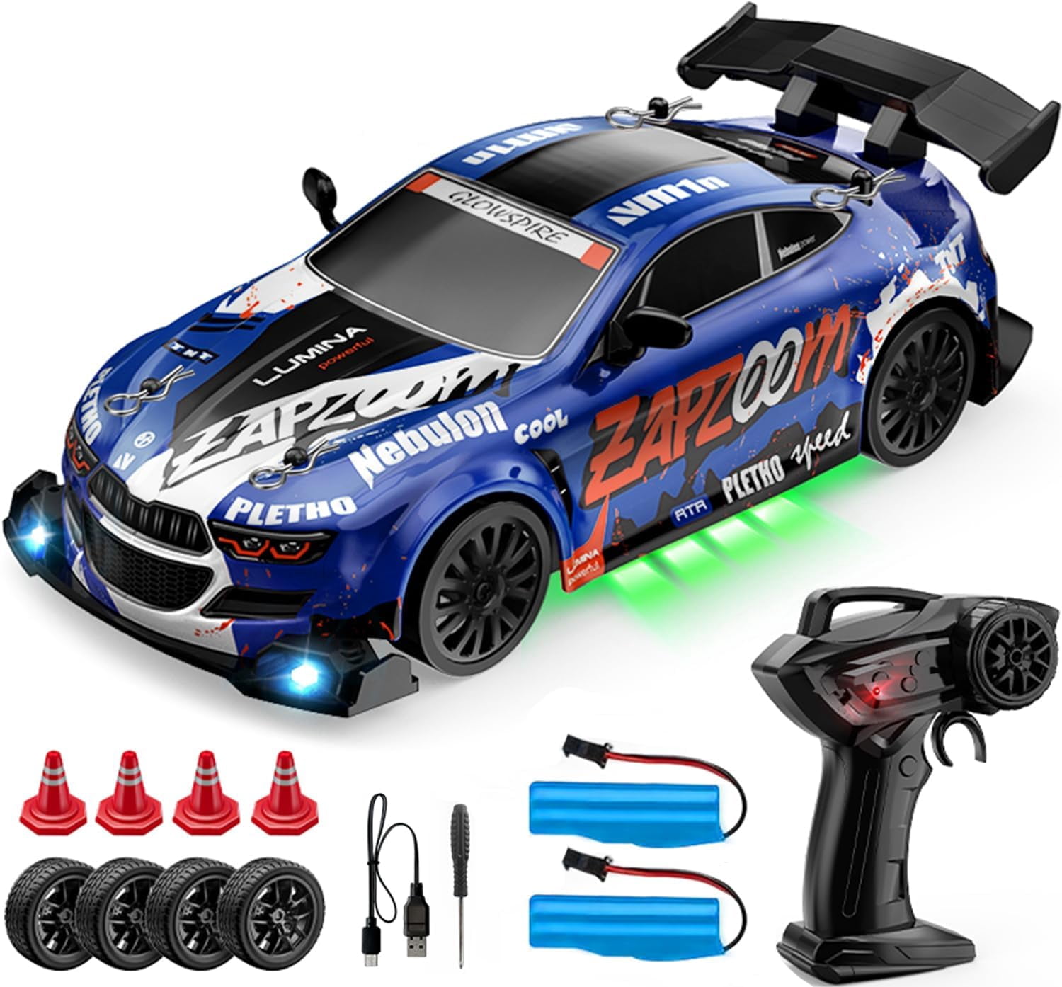 AIGIA RC Drift Car 1:24 Scale 30KM/H High Speed 4WD 2.4GHz Racing Sport Toy Car with LED Lights Racing and Drift Wheels