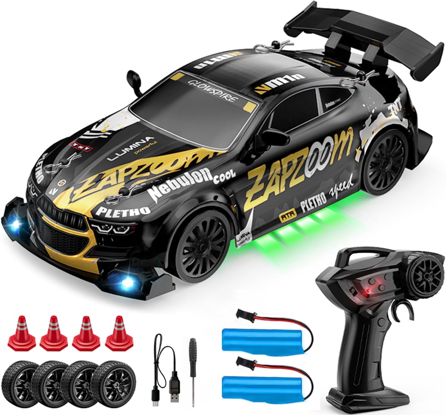 AIGIA RC Drift Car 1:24 Scale 30KM/H High Speed 4WD 2.4GHz Racing Sport Toy Car with LED Lights Racing and Drift Wheels