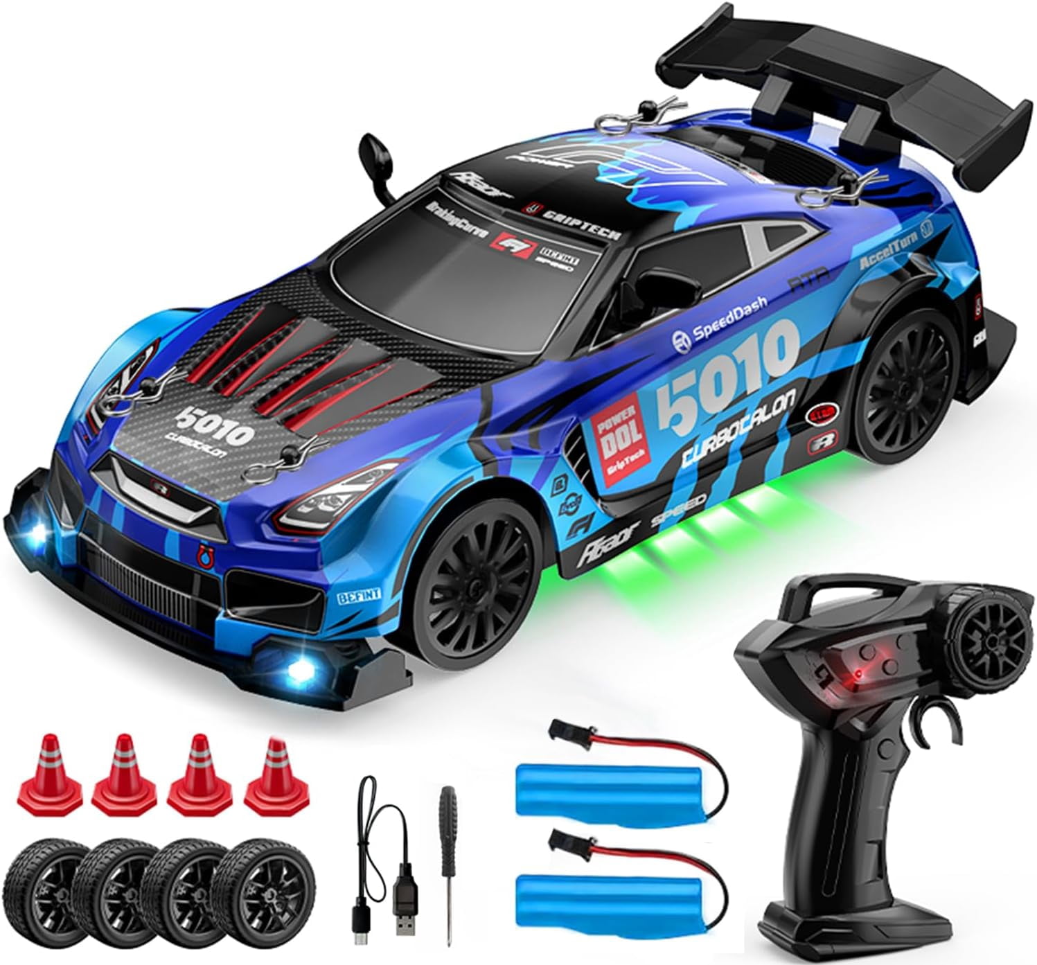 AIGIA RC Drift Car 1:24 Scale 30KM/H High Speed 4WD 2.4GHz Racing Sport Toy Car with LED Lights Racing and Drift Wheels