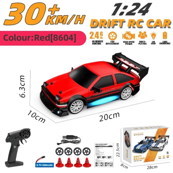 AIGIA RC Drift Car 1:24 Scale Remote Control Car 2.4GHz 4WD 30KM/H High Speed Model Vehicle LED Lights Drifting Tire Racing Sport Toy