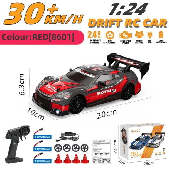 AIGIA RC Drift Car 1:24 Scale Remote Control Car 2.4GHz 4WD 30KM/H High Speed Model Vehicle LED Lights Drifting Tire Racing Sport Toy