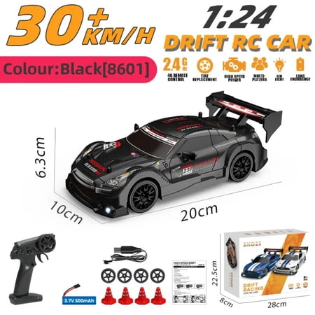 AIGIA RC Drift Car 1:24 Scale Remote Control Car 2.4GHz 4WD 30KM/H High Speed Model Vehicle LED Lights Drifting Tire Racing Sport Toy