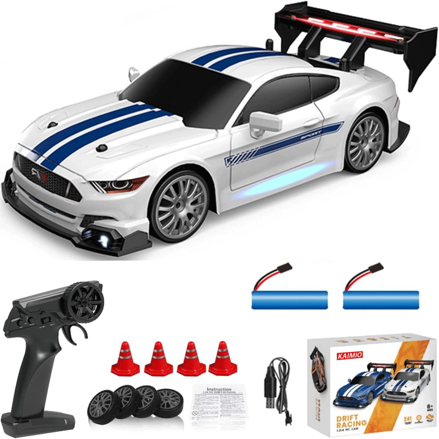 AIGIA RC Drift Car 4WD 2.4GHz 1:24 Scale 30KM/H High Speed RC Racing Sport Toy Car with LED Lights
