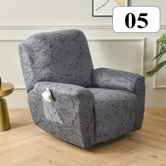 AIGIA Recliner Slipcovers 4-Pieces Printed Oversize Couch Chair Cover Non Slip Reclining with Storage Pockets Furniture Protector for Living Room