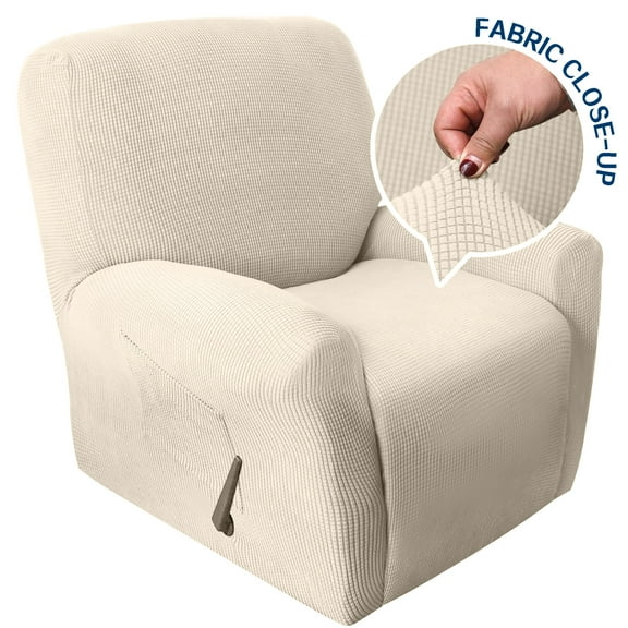 AIGIA Recliner Stretch Sofa Slipcover 1 Seat Recliner Chair Cover with Side Pocket Soft Checked Jacquard Fabric