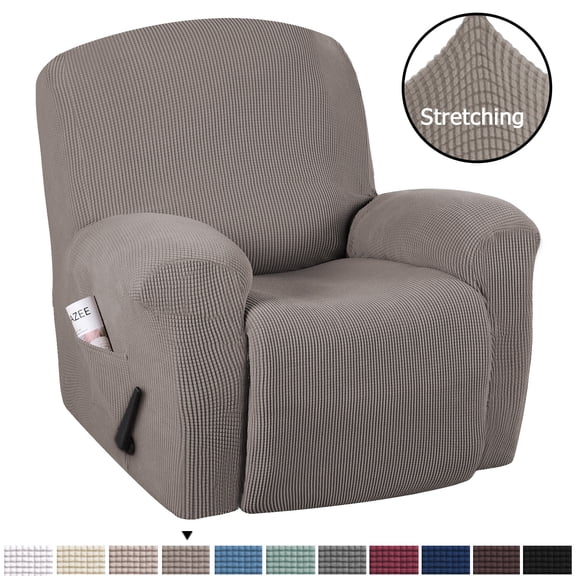 AIGIA Recliner Stretch Sofa Slipcover 1 Seat Recliner Chair Cover with Side Pocket Soft Checked Jacquard Fabric