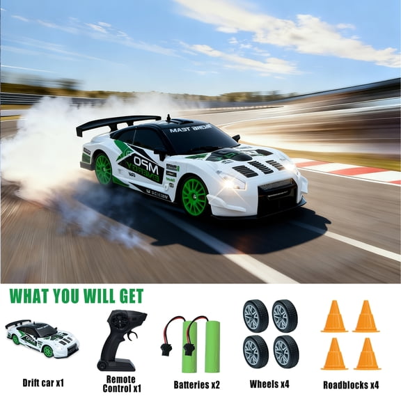 AIGIA Remote Control Car 2.4GHz 1:24 Scale 4WD 20KM/H High Speed RC Drift Car Model Vehicle with LED Lights Drifting Tire Racing Car