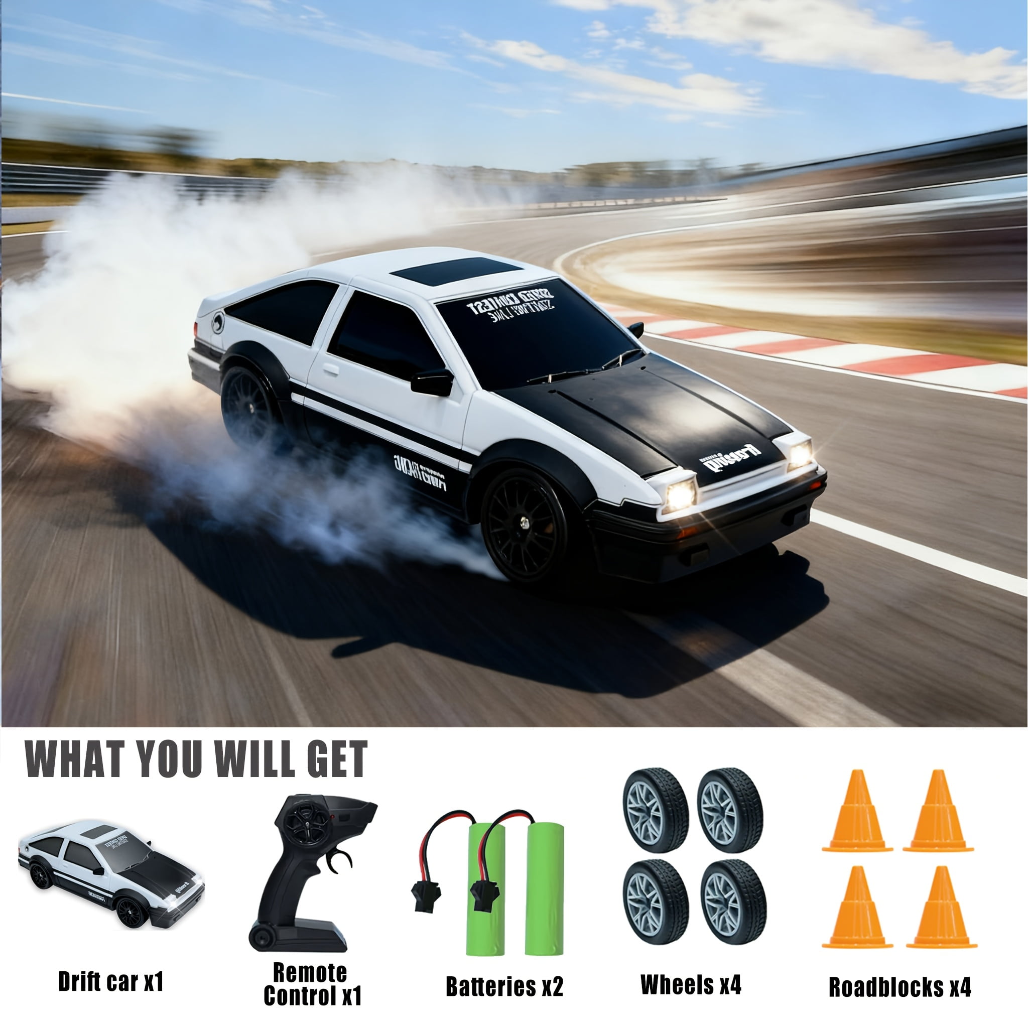 AIGIA Remote Control Car 2.4GHz 1:24 Scale 4WD 20KM/H High Speed RC Drift Car Model Vehicle with LED Lights Drifting Tire Racing Car