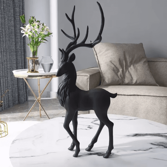 AIGIA Resin Deer Decoration Nordic Tabletop Holiday Reindeer Ornaments Sculpture Statue Desk Living Room Model Gifts - Standing 13.78x5.91inch