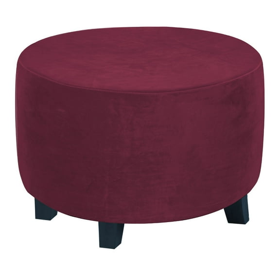 AIGIA Round Ottoman Covers Slipcover Footstool Protector Storage Stool Covers Stretch with Elastic Bottom Velvet Plush Fabric
