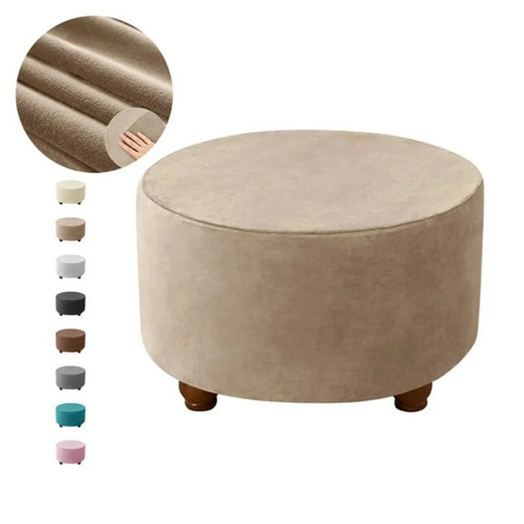 AIGIA Round Ottoman Covers Slipcover Footstool Protector Storage Stool Covers Stretch with Elastic Bottom Velvet Plush Fabric