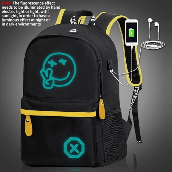 AIGIA School Backpack Cartoon Luminous Bookbag 17 inch Laptop Bag with USB Charging Port
