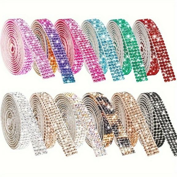 AIGIA Self Adhesive Rhinestone Strips Diamond Bling Crystal Ribbon Sticker Wrap for DIY Car Phone Clothing Shoes Hats Accessories