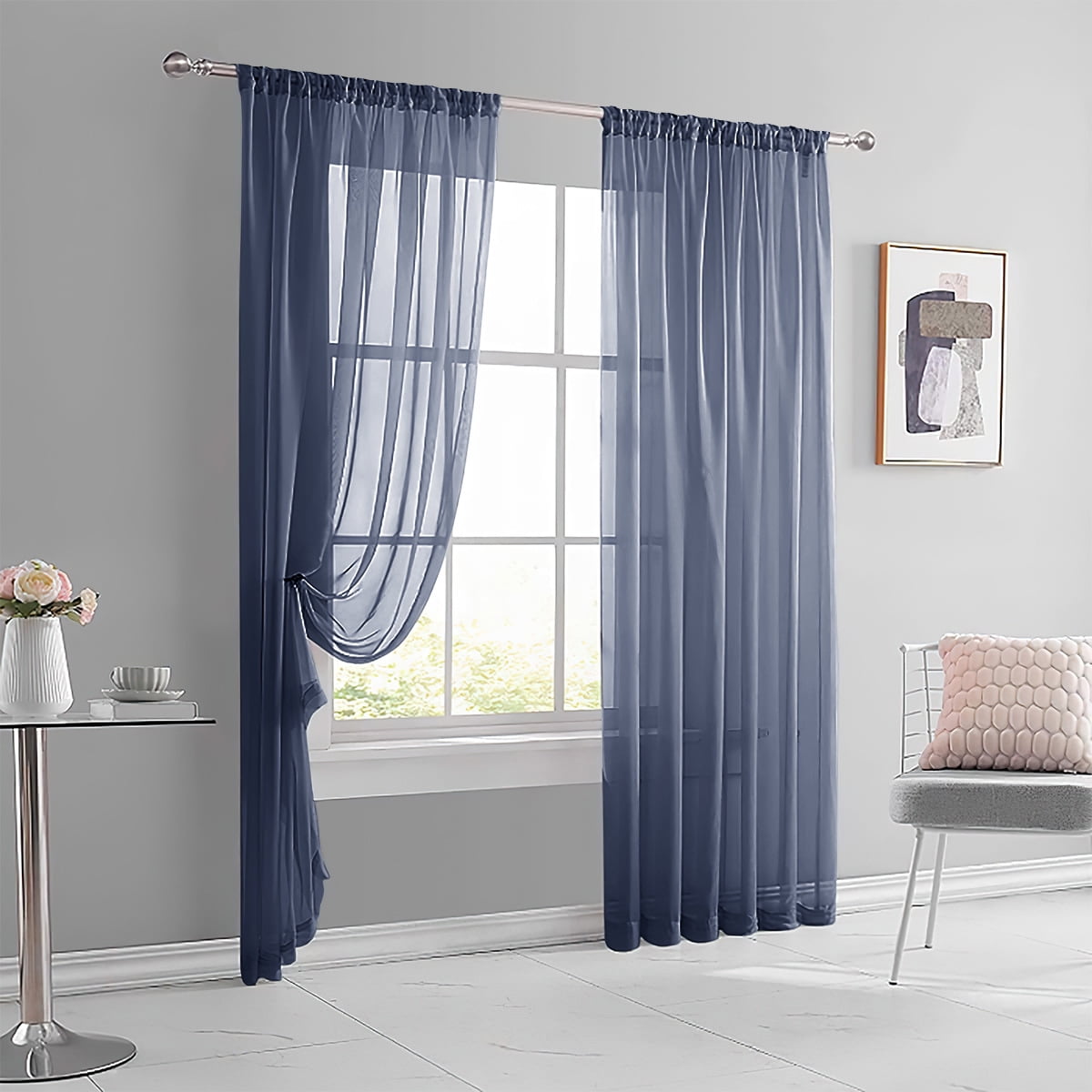 AIGIA Sheer Curtains Linen Textured 1 Panels Semi Transparent Farmhouse ...