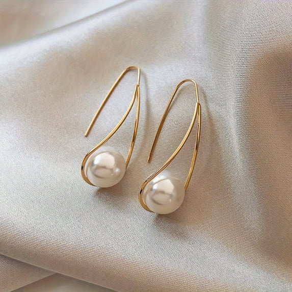 AIGIA Sterling Silver Pearls Drop Earrings for Women Pearls Dangle Earrings Threader