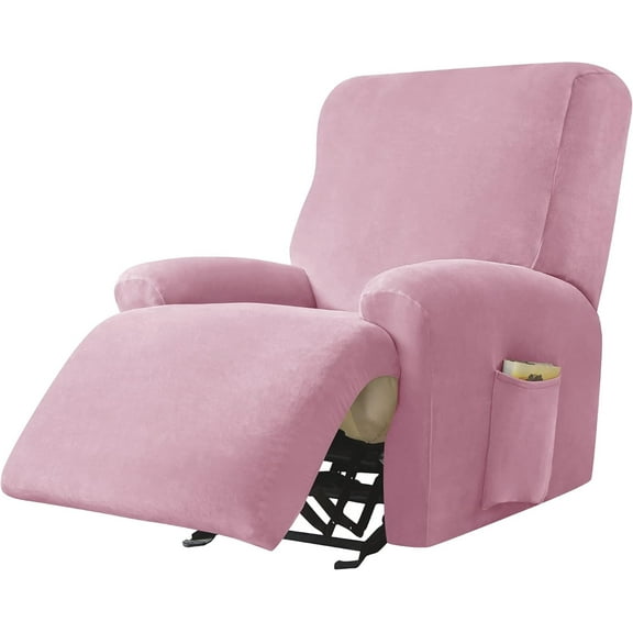 AIGIA Stretch Recliner Covers, 4-Piece Ultra Soft Velvet Recliner Chair Slipcover Single Seat Couch Cover Furniture Protector with Pocket